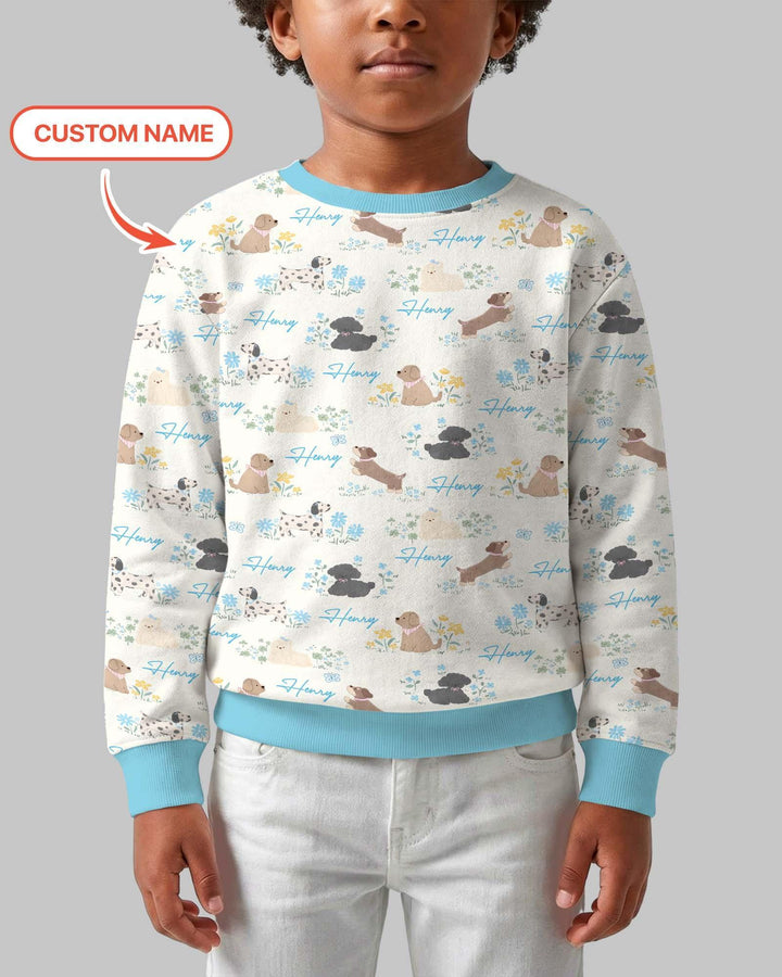 Custom Name Flower Dogs Bamboo Crewneck Sweatshirt