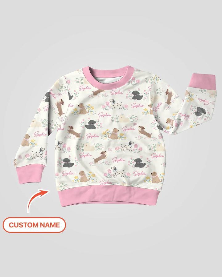 Custom Name Flower Dogs Bamboo Crewneck Sweatshirt
