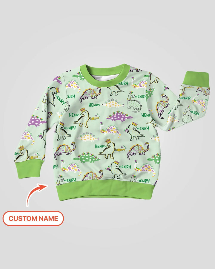Personalisiertes Mardi Gras Saurus Bambus Rundhals-Sweatshirt
