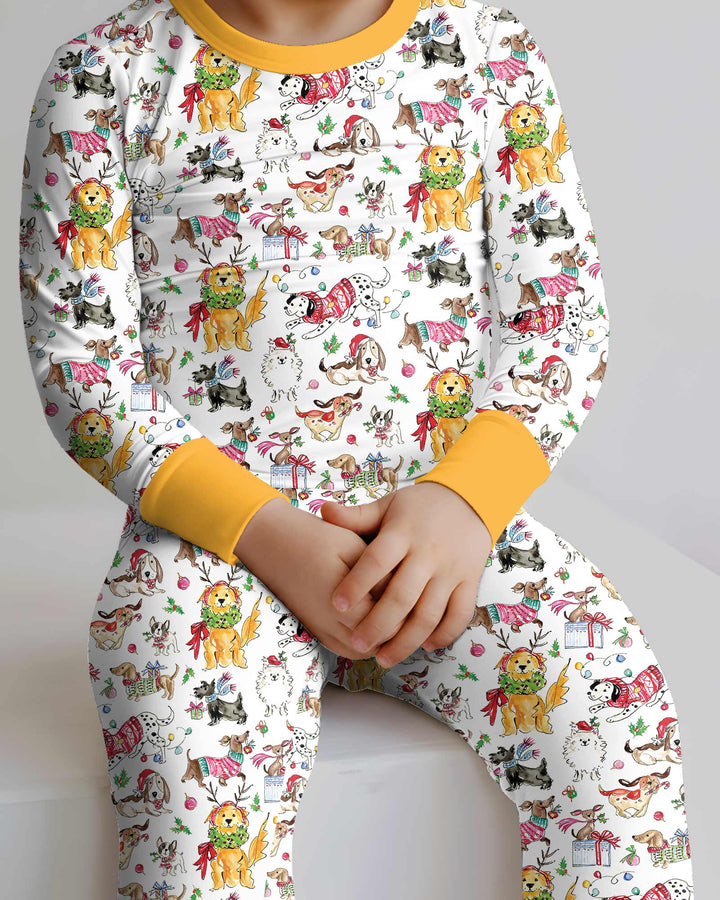 Festive Christmas Pups Bamboo Two Piece Long Sleeve Pajama Set