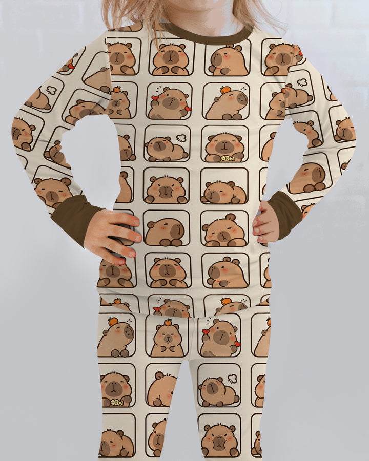 Cute Capy Faces Bamboo Two Piece Long Sleeve Pajama Set