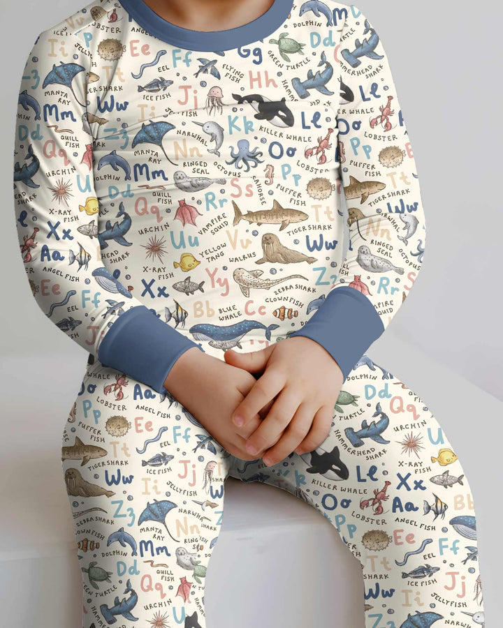 Ocean Animal Alphabet Bamboo Two Piece Long Sleeve Pajama Set