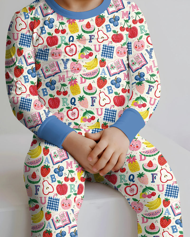 Back To School Fruit Alphabet Bamboo Two Piece Long Sleeve Pajama Set