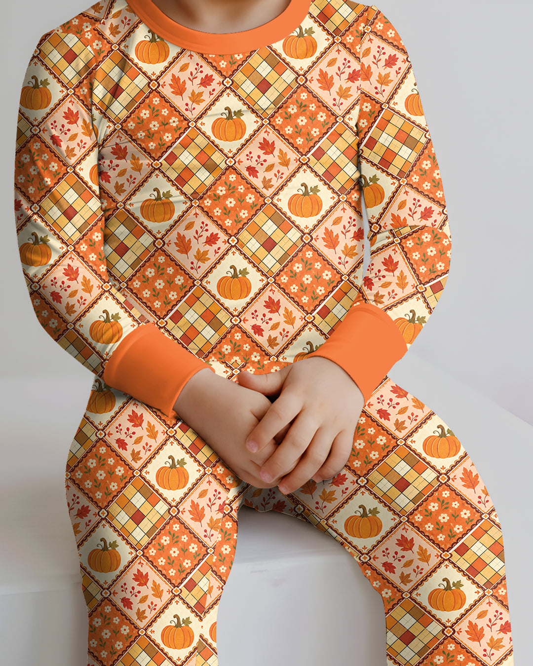 Fall Vintage Patchwork Bamboo Two Piece Long Sleeve Pajama Set