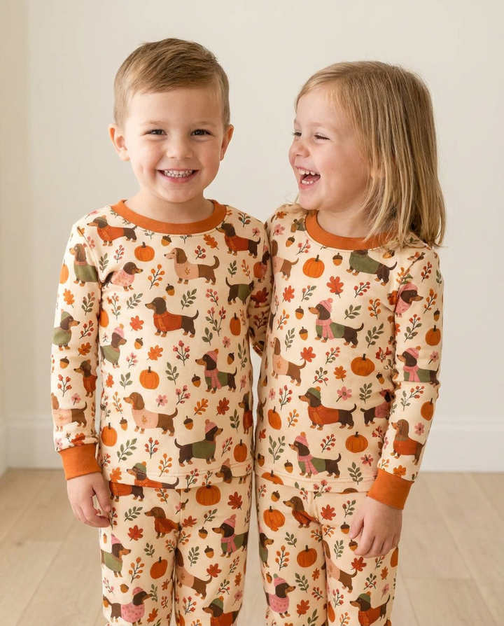 Pumpkin Patch Dachshund Bamboo Two Piece Long Sleeve Pajama Set