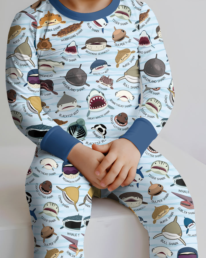 Shark Faces Bamboo Two Piece Long Sleeve Pajama Set