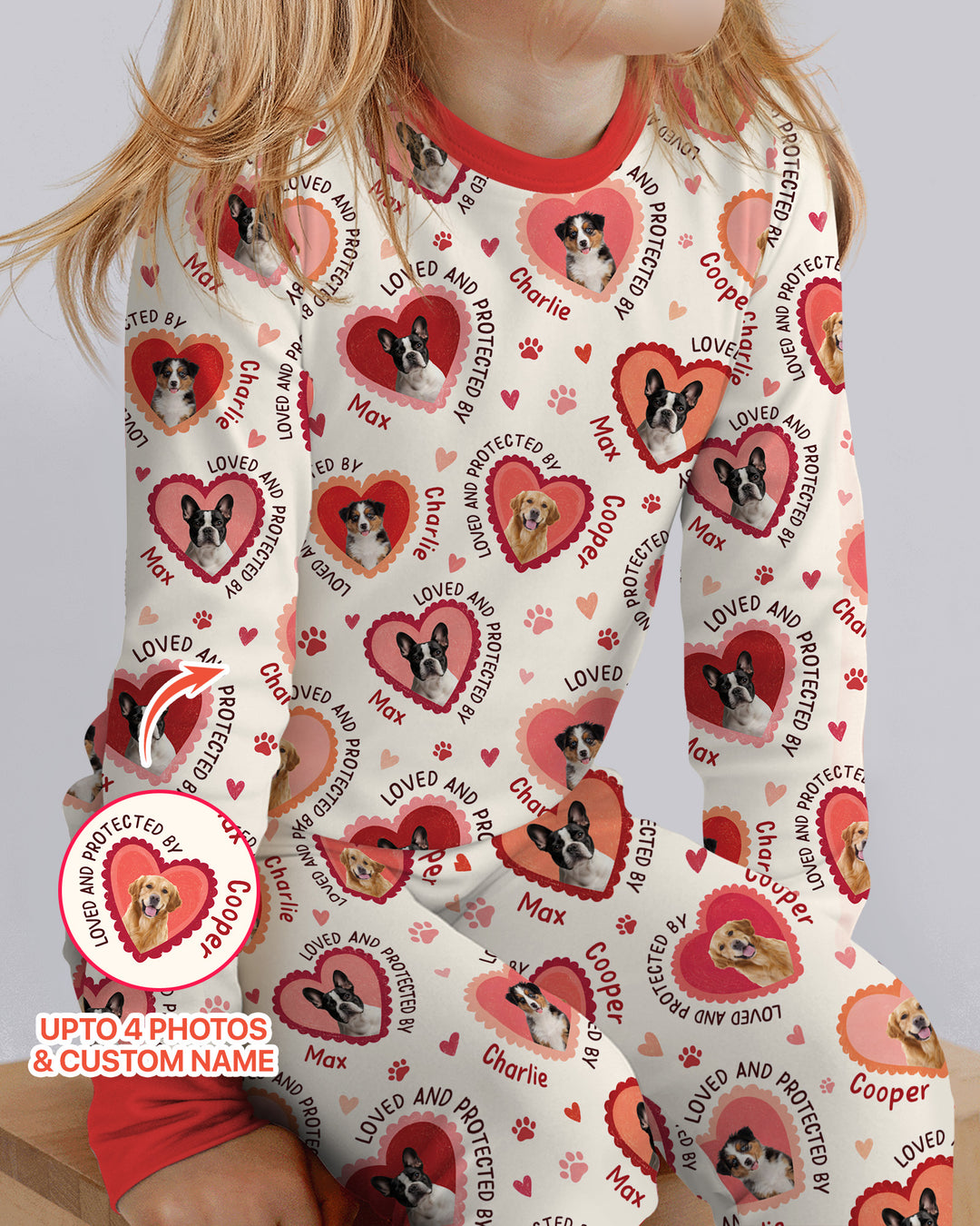 Custom Dogs Photo Loved And Protected By Bamboo Two Piece Long Sleeve Pajama Set