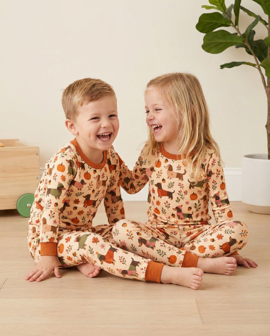 Pumpkin Patch Dachshund Bamboo Two Piece Long Sleeve Pajama Set