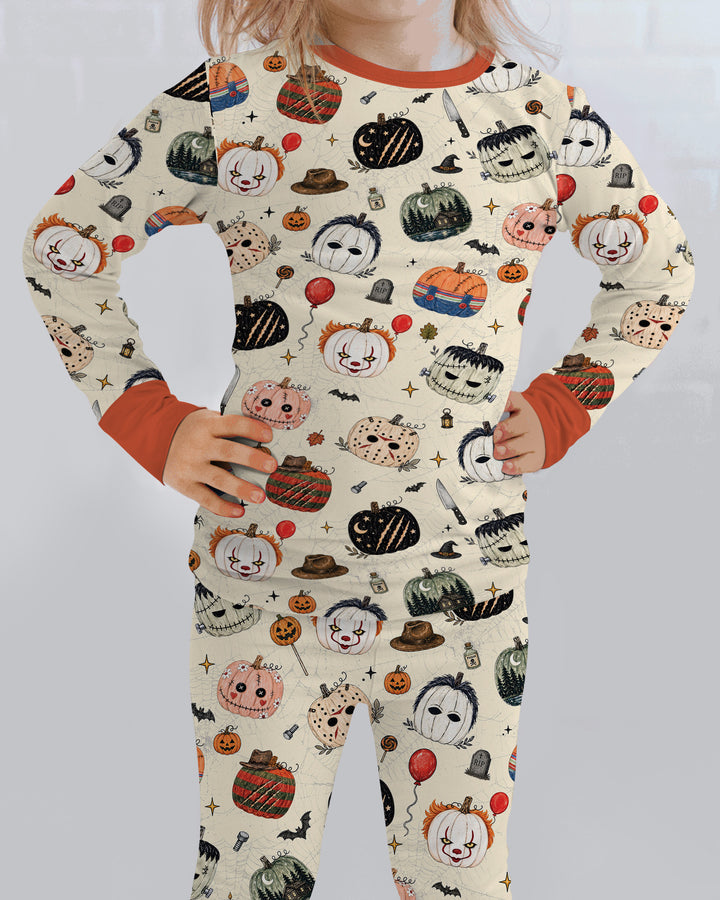 Horror Movie Pumpkins Bamboo Two Piece Long Sleeve Pajama Set