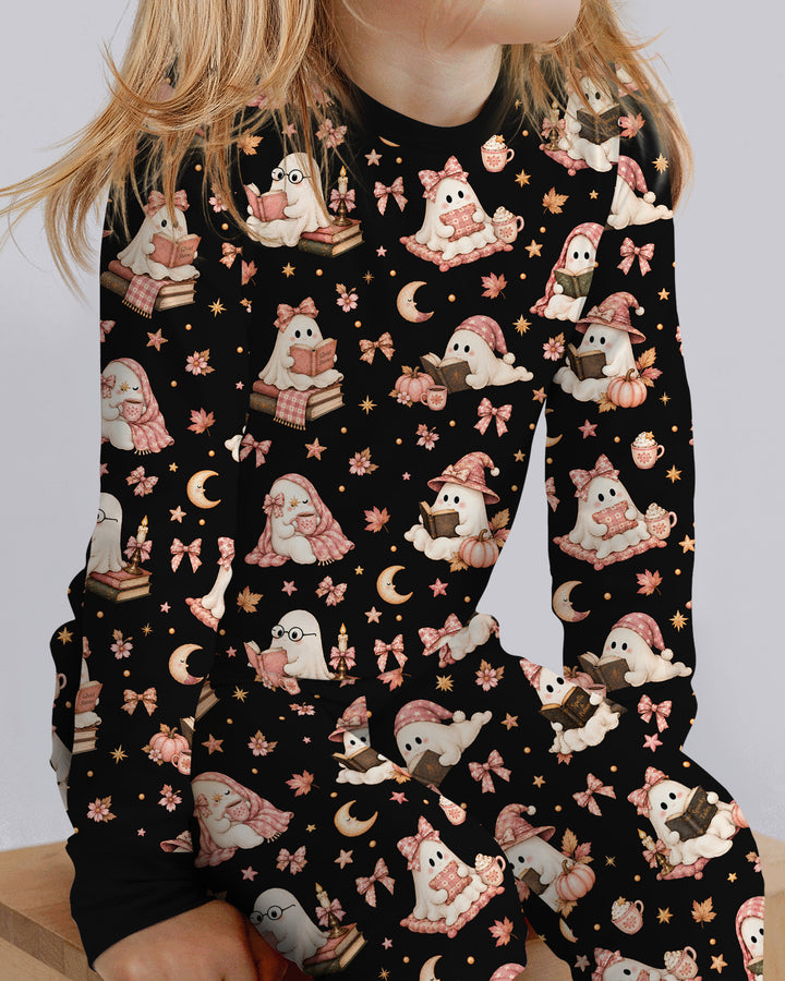 Coquette Bookish Ghost Halloween Bamboo Two Piece Long Sleeve Pajama Set