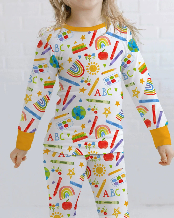 School Scribbles Bamboo Two Piece Long Sleeve Pajama Set