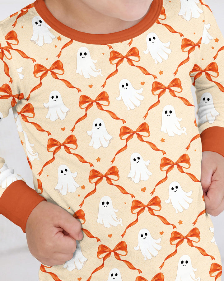 Cute Ghost Boo Coquette Halloween Bamboo Two Piece Long Sleeve Pajama Set