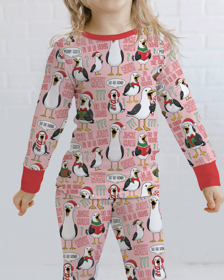 Funny Christmas Seagull Bamboo Two Piece Long Sleeve Pajama Set