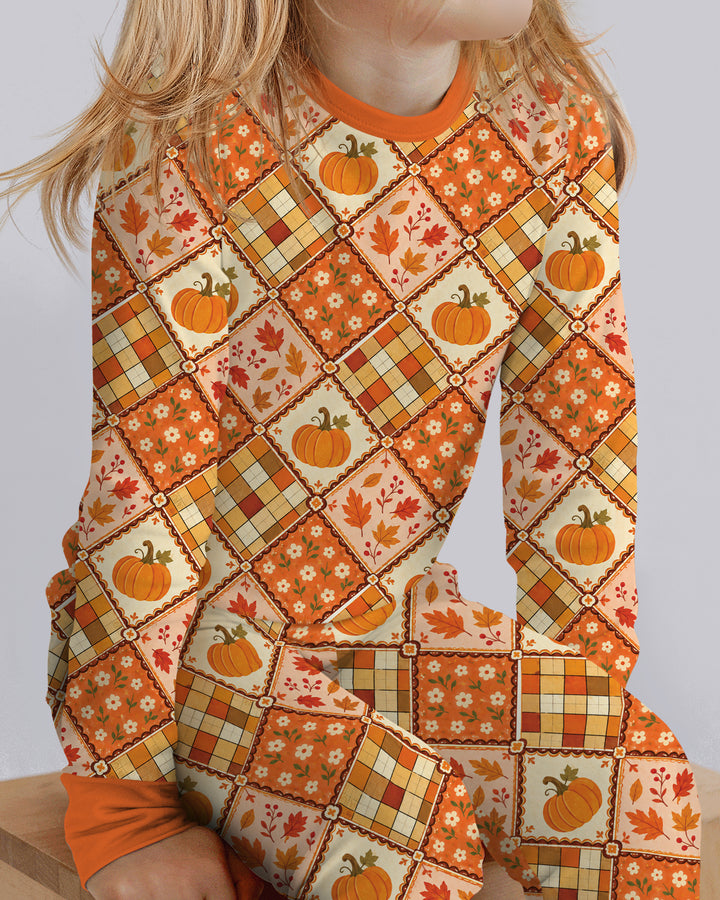Fall Vintage Patchwork Bamboo Two Piece Long Sleeve Pajama Set