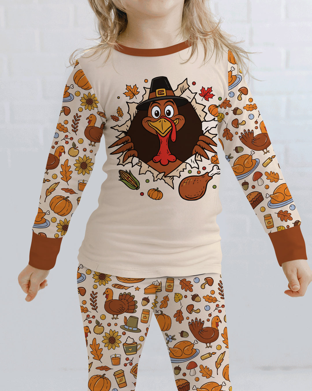 Funny Turkey on Thanksgiving Bamboo Two Piece Long Sleeve Pajama Set