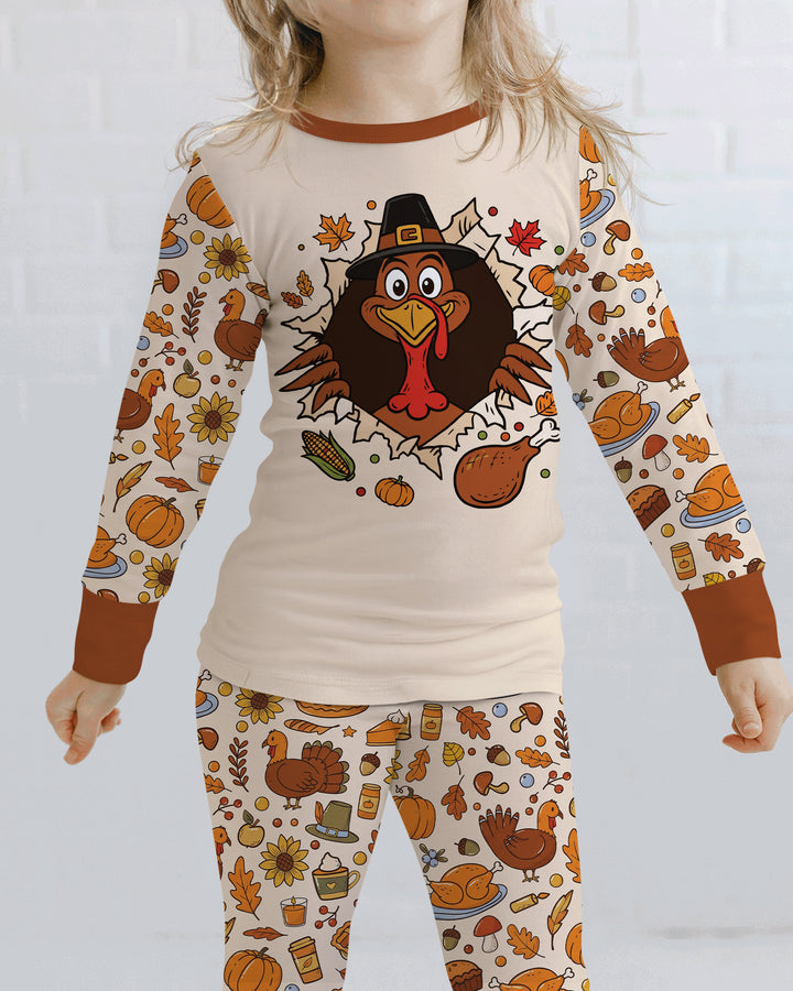 Funny Turkey on Thanksgiving Bamboo Two Piece Long Sleeve Pajama Set