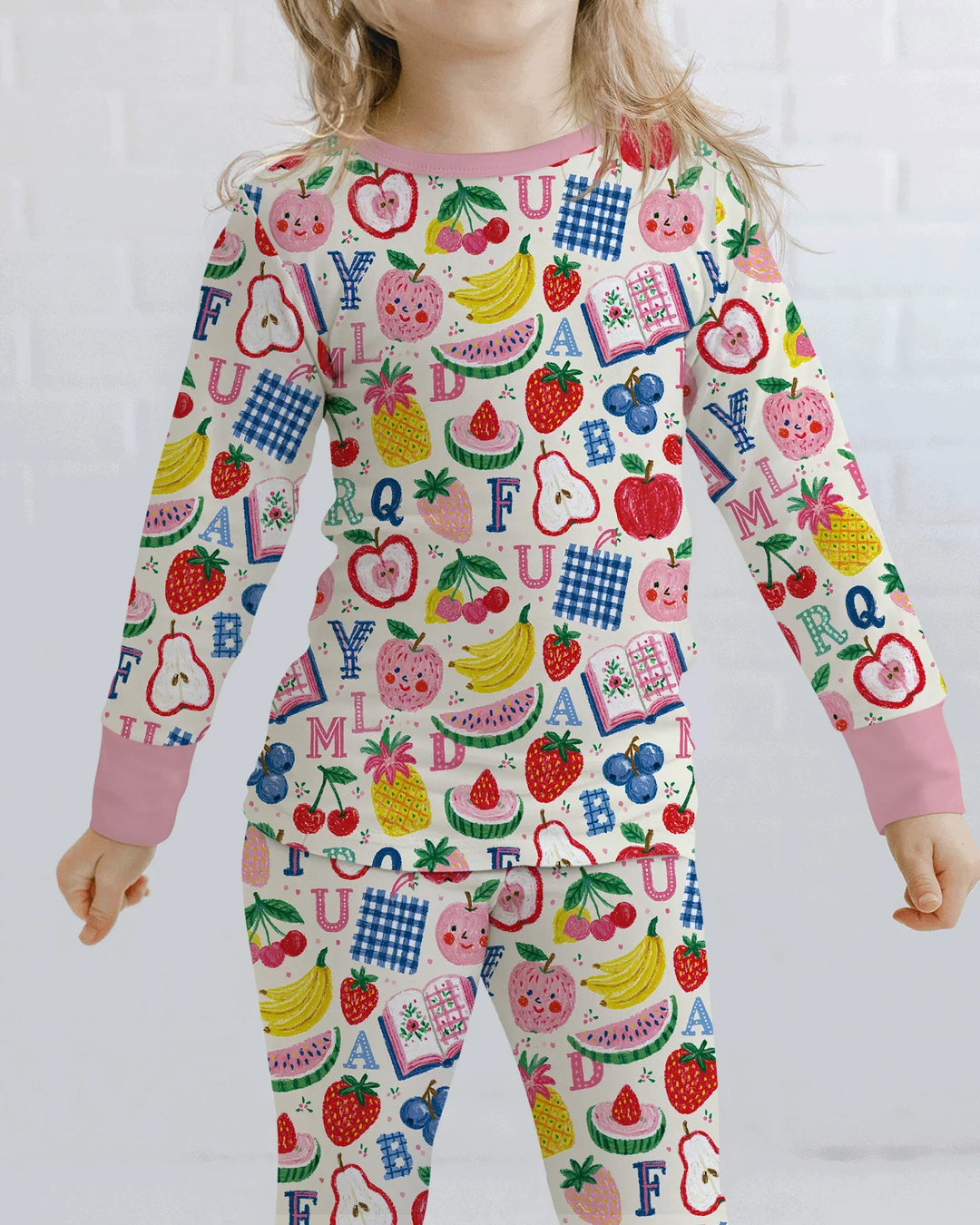 Back To School Fruit Alphabet Bamboo Two Piece Long Sleeve Pajama Set