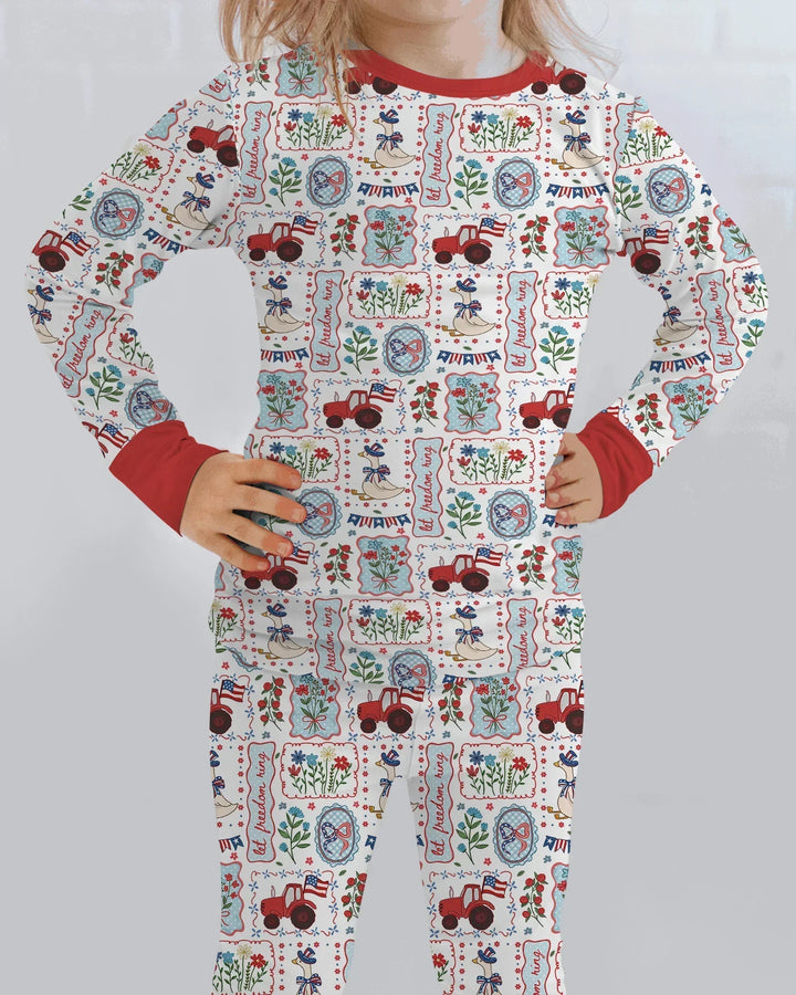 Zweiteiliges Langarm-Pyjama-Set mit Sommerfrüchten