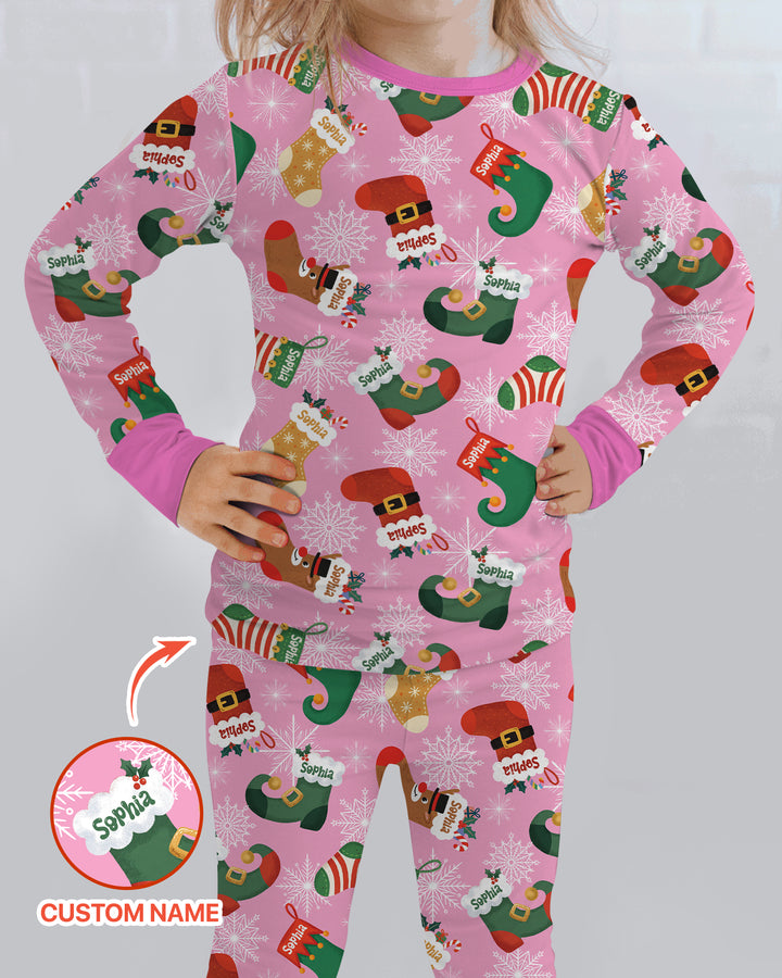 Personalize Christmas Crew Family Matching  Bamboo Two Piece Long Sleeve Pajama Set
