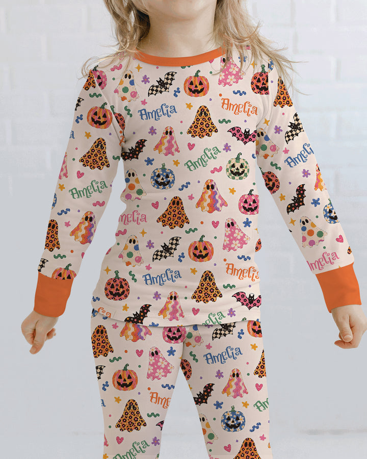 Funky Retro Halloween Bamboo Two Piece Long Sleeve Pajama Set