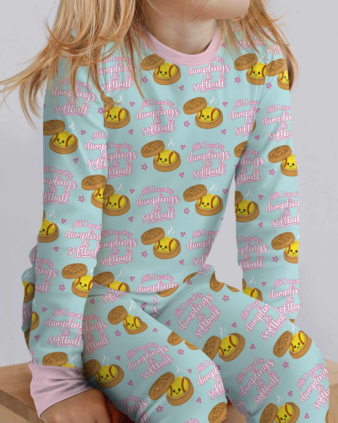 All I Need Is Dumplings & Softball Bamboo Two Piece Long Sleeve Pajama Set