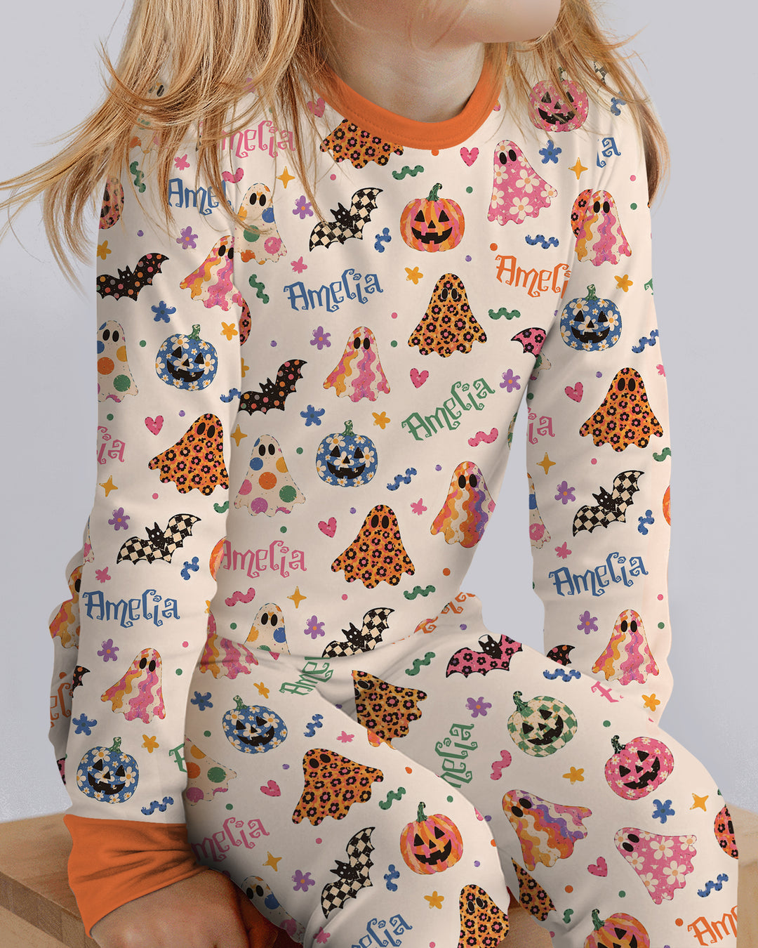 Funky Retro Halloween Bamboo Two Piece Long Sleeve Pajama Set