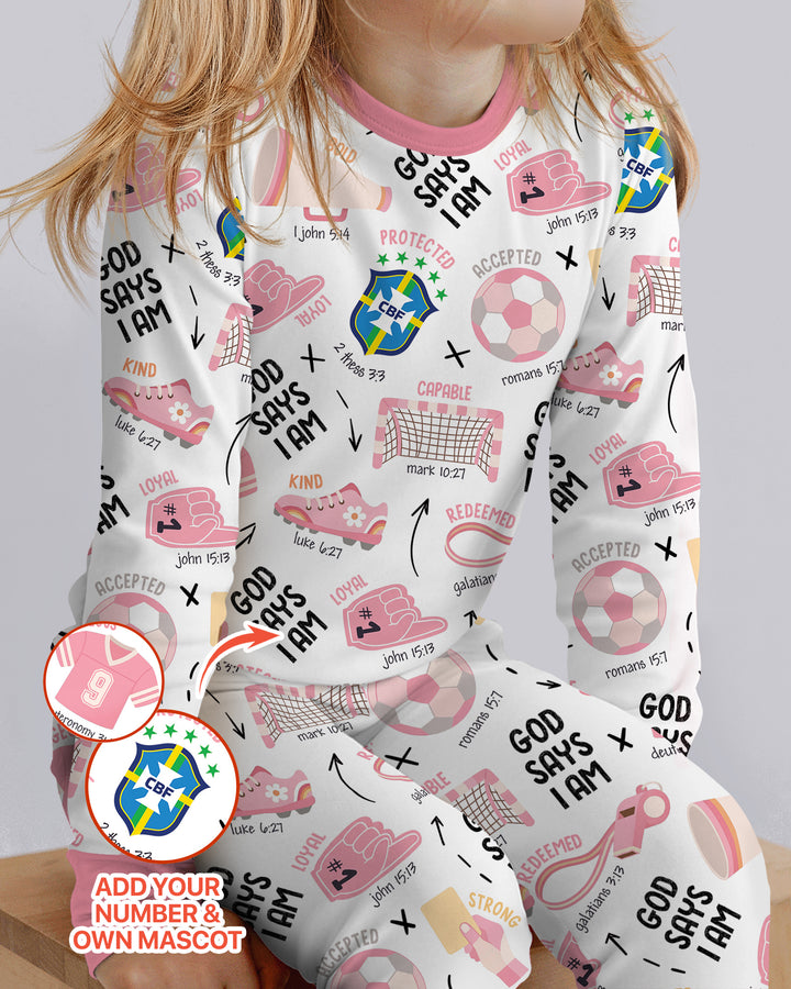 Personalized God Says I Am SOCCER Bamboo Two Piece Long Sleeve Pajama Set