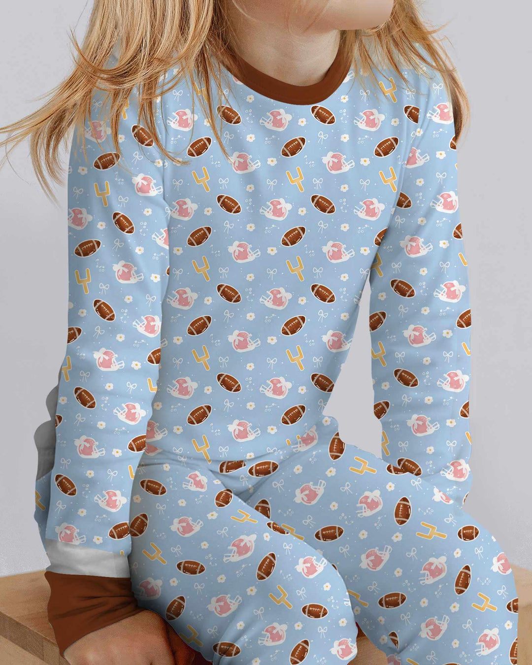 Coquette Football Blue Bamboo Two Piece Long Sleeve Pajama Set
