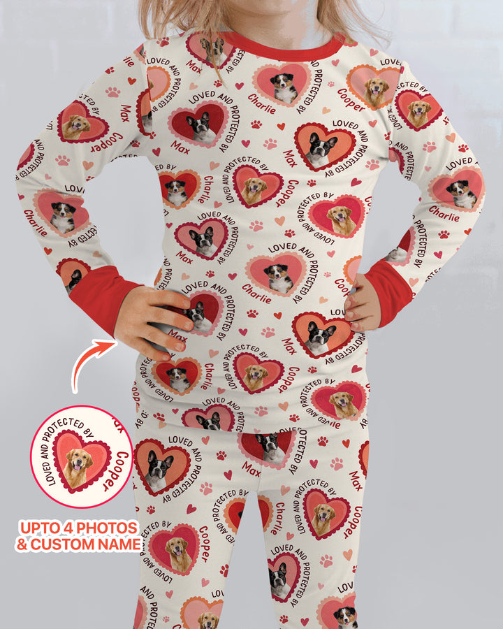 Custom Dogs Photo Loved And Protected By Bamboo Two Piece Long Sleeve Pajama Set