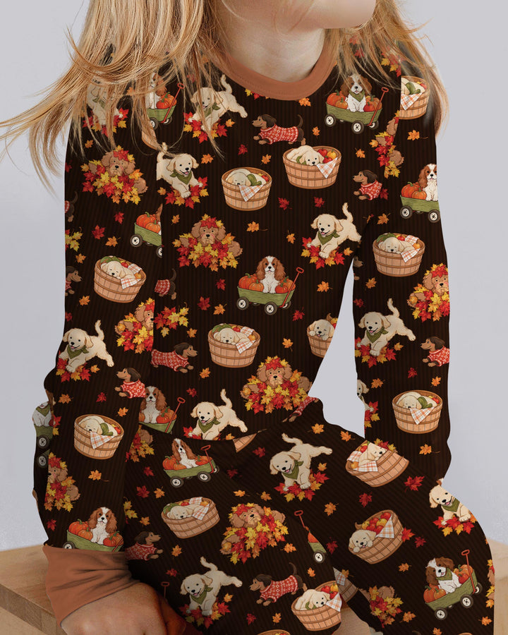Pups in the Leaves Bamboo Two Piece Long Sleeve Pajama Set