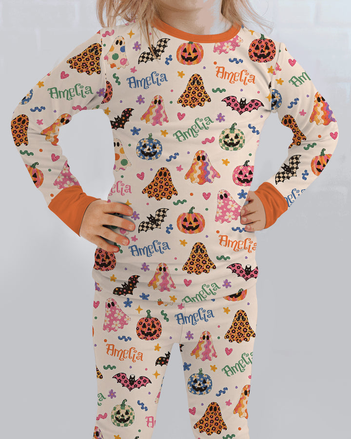 Funky Retro Halloween Bamboo Two Piece Long Sleeve Pajama Set