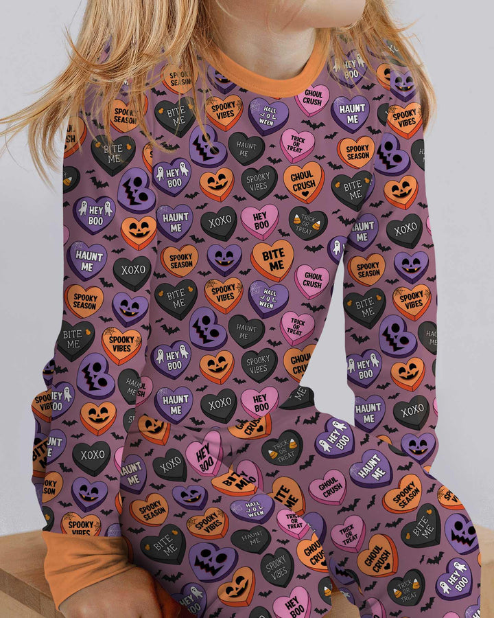 Candy Hearts Halloween Bamboo Two Piece Long Sleeve Pajama Set