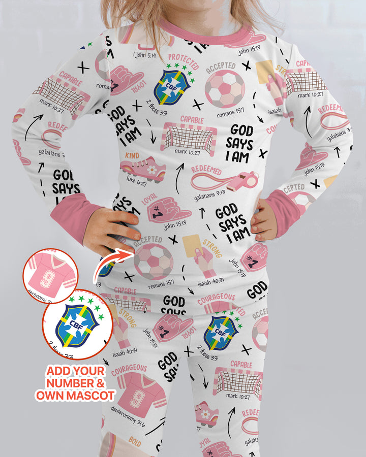 Personalized God Says I Am SOCCER Bamboo Two Piece Long Sleeve Pajama Set