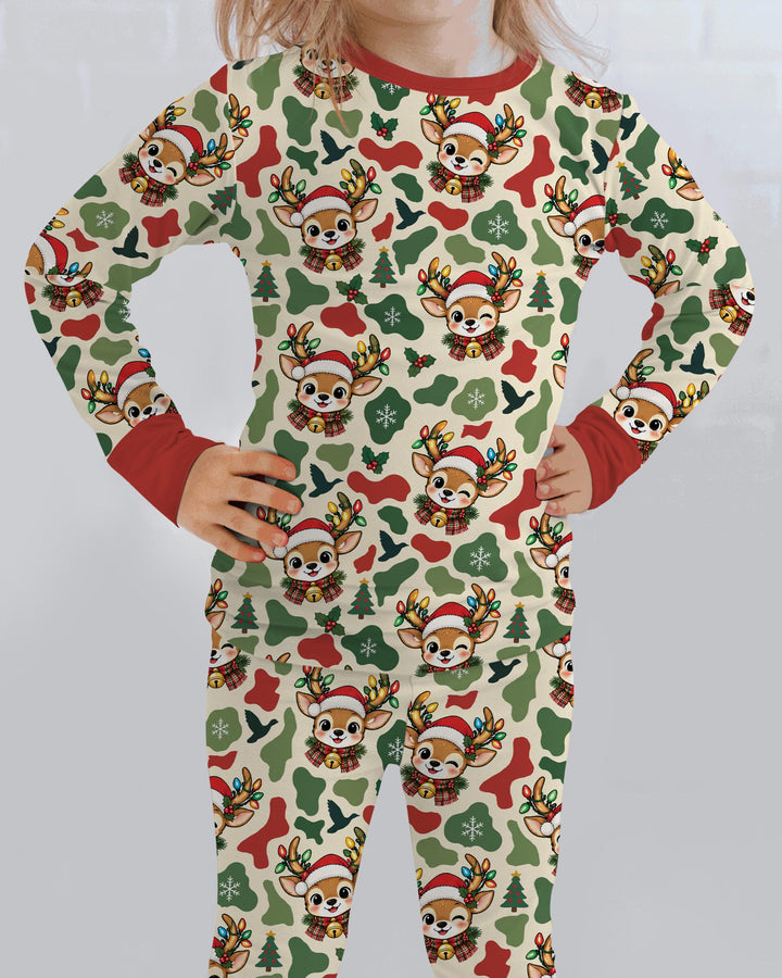 Christmas Deer Hunting Camo Bamboo Two Piece Long Sleeve Pajama Set