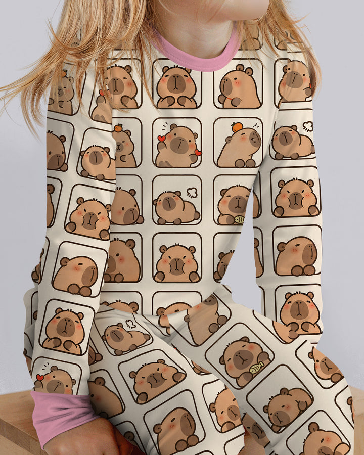 Cute Capy Faces Bamboo Two Piece Long Sleeve Pajama Set