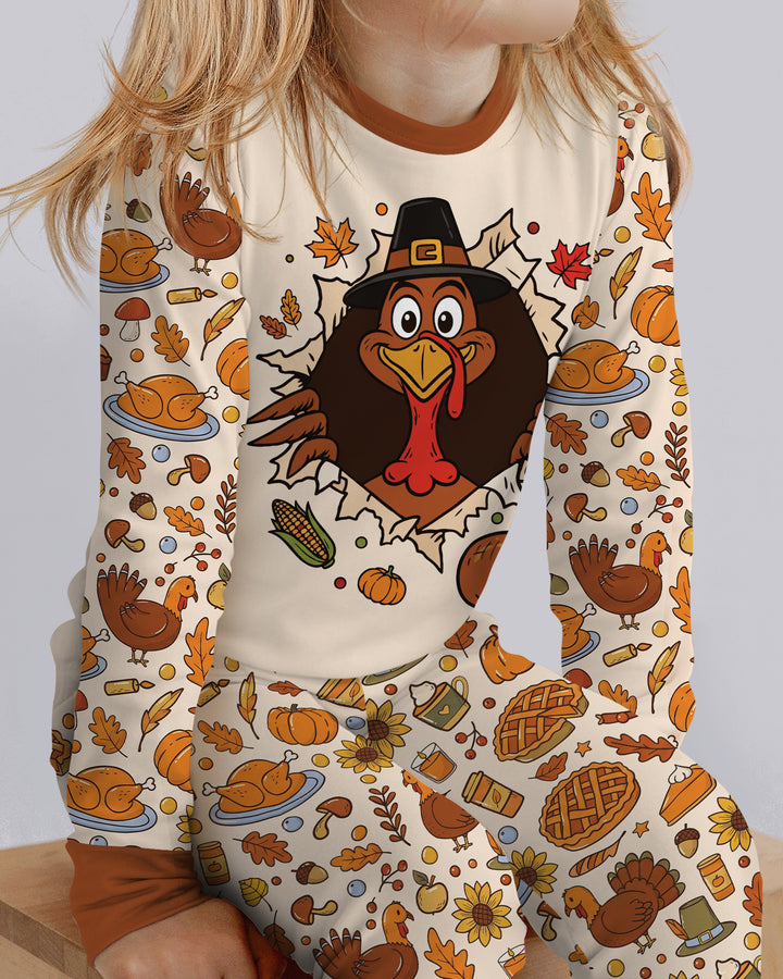 Funny Turkey on Thanksgiving Bamboo Two Piece Long Sleeve Pajama Set