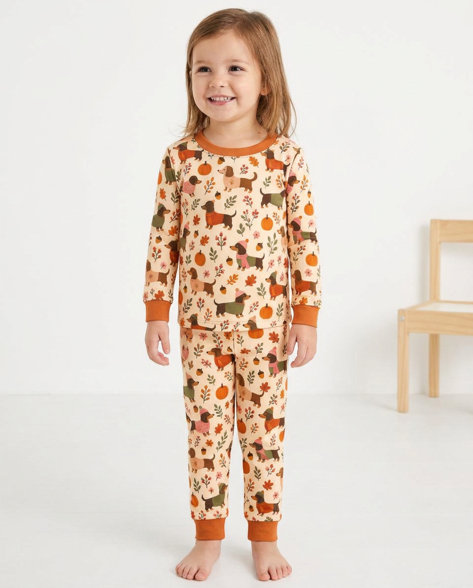 Pumpkin Patch Dachshund Bamboo Two Piece Long Sleeve Pajama Set