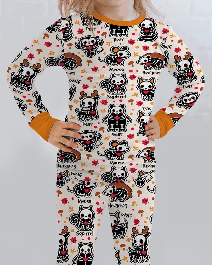 Autumn Charm Skeleton Cute Pet Bamboo Two Piece Long Sleeve Pajama Set