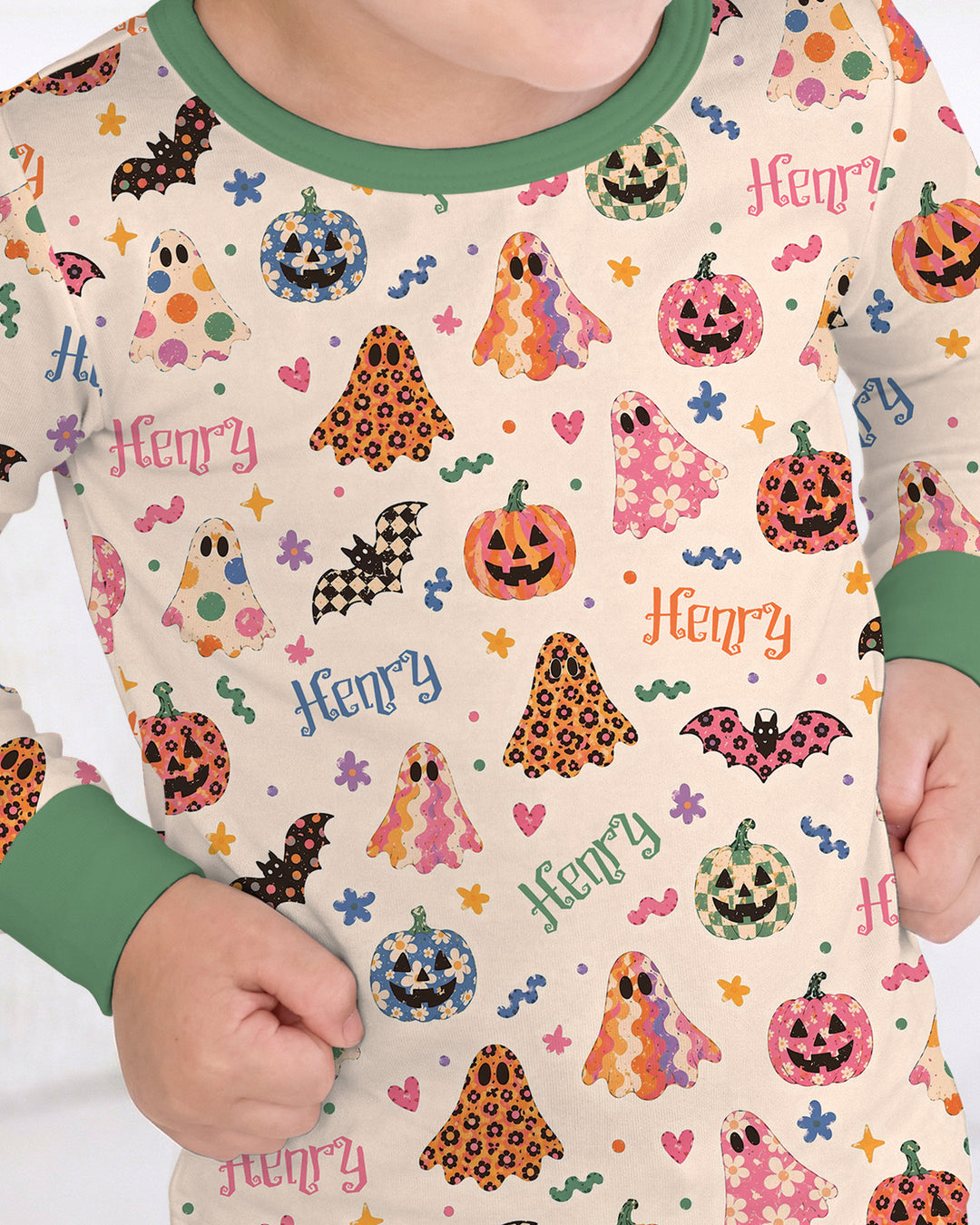 Funky Retro Halloween Bamboo Two Piece Long Sleeve Pajama Set