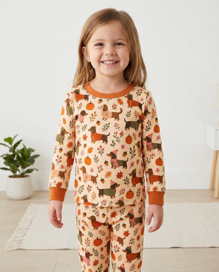 Pumpkin Patch Dachshund Bamboo Two Piece Long Sleeve Pajama Set