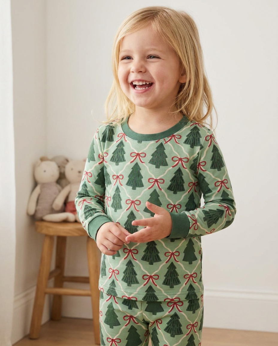 Coquette Christmas Tree Club Bamboo Two Piece Long Sleeve Pajama Set