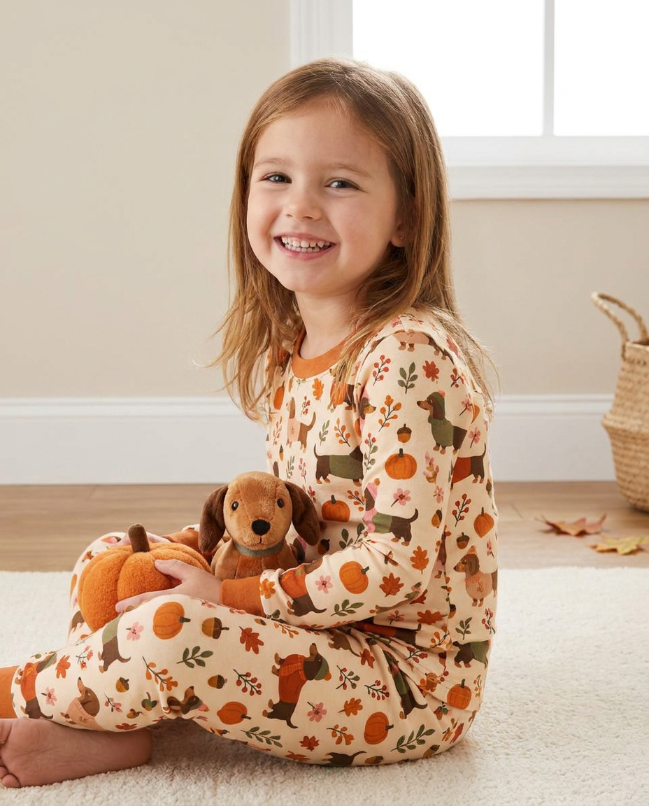Pumpkin Patch Dachshund Bamboo Two Piece Long Sleeve Pajama Set