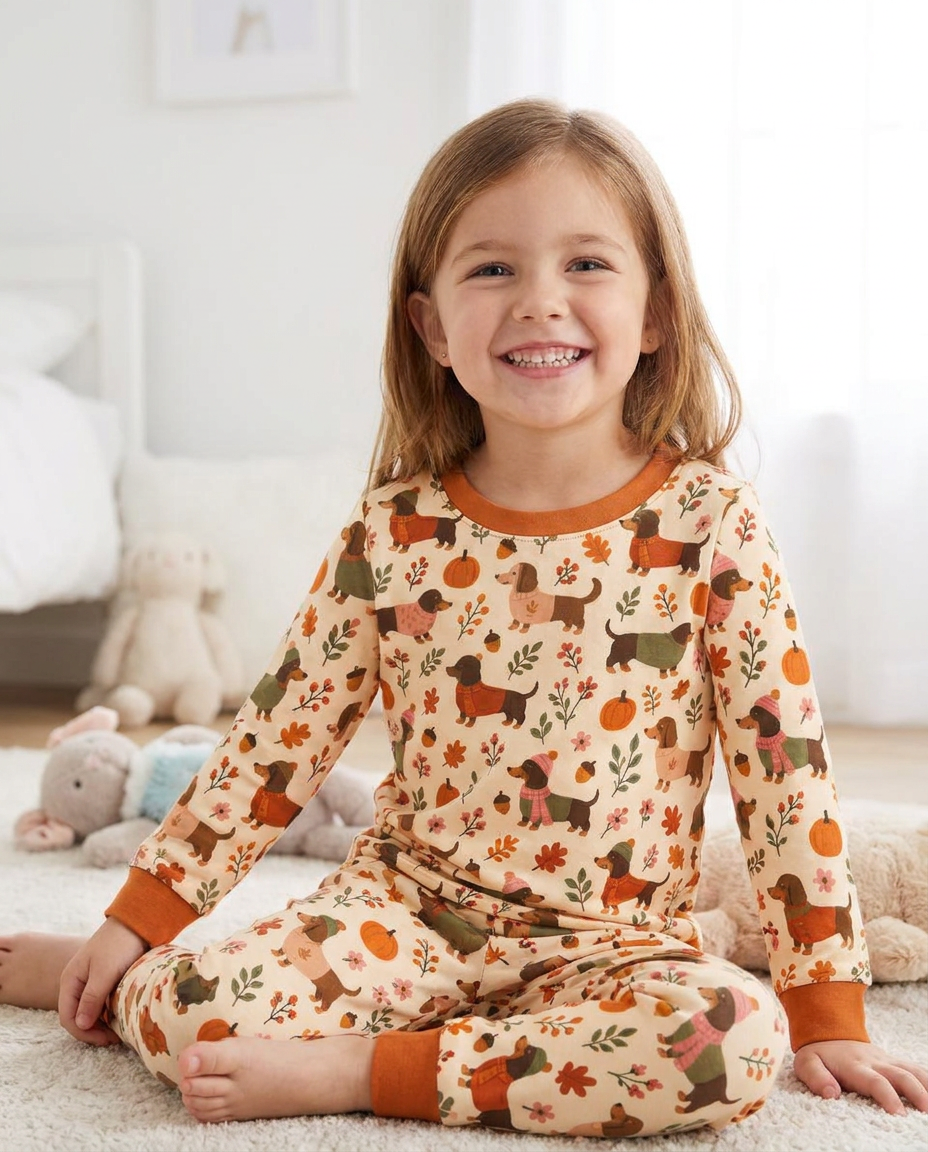 Pumpkin Patch Dachshund Bamboo Two Piece Long Sleeve Pajama Set