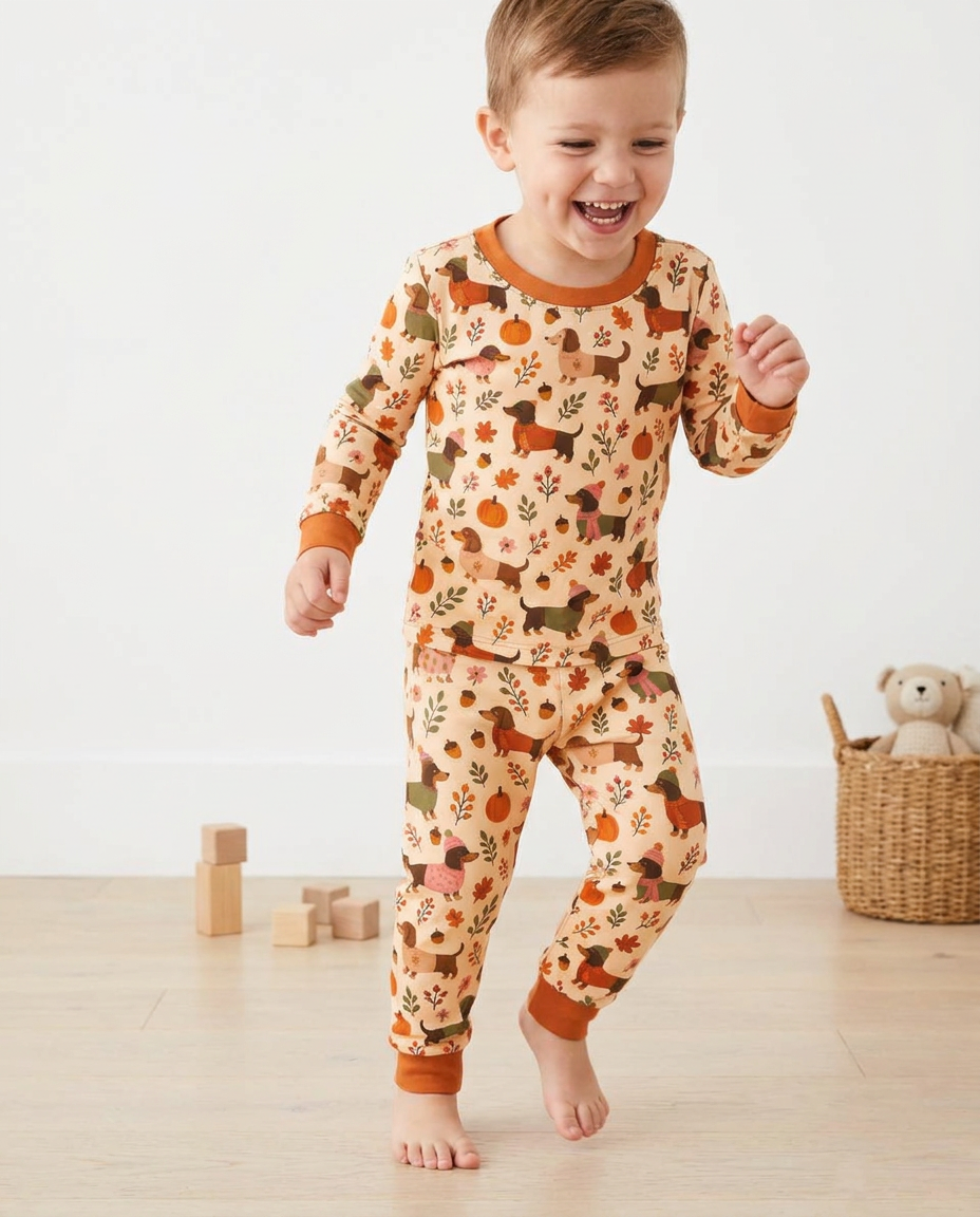 Pumpkin Patch Dachshund Bamboo Two Piece Long Sleeve Pajama Set