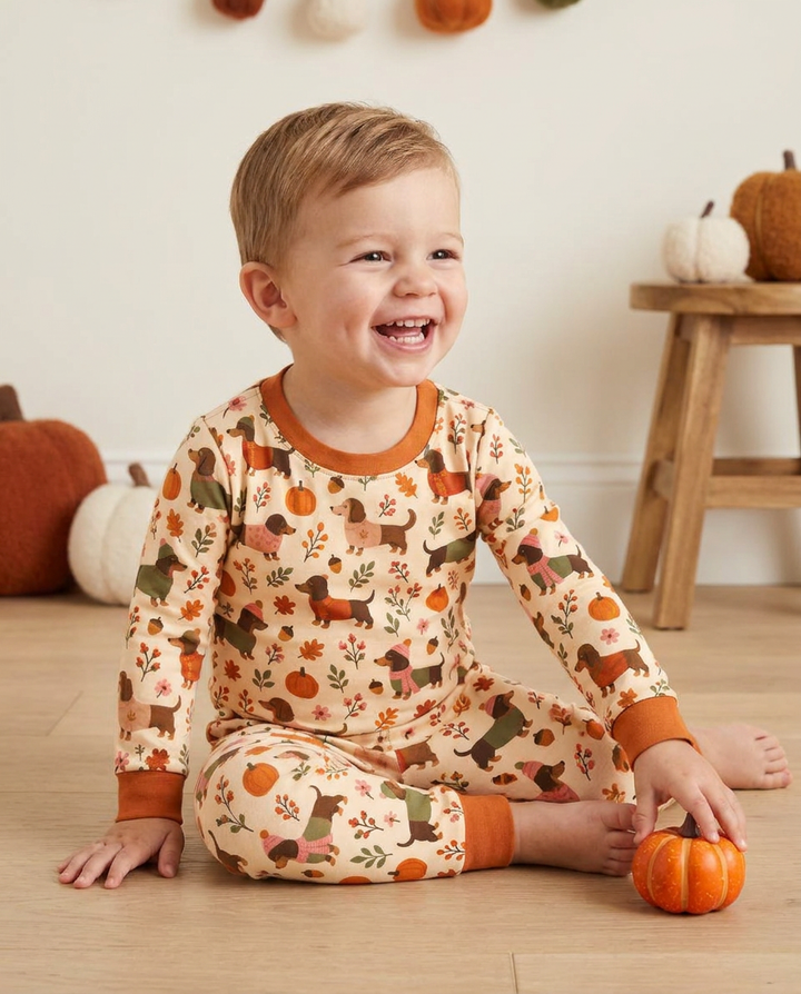 Pumpkin Patch Dachshund Bamboo Two Piece Long Sleeve Pajama Set