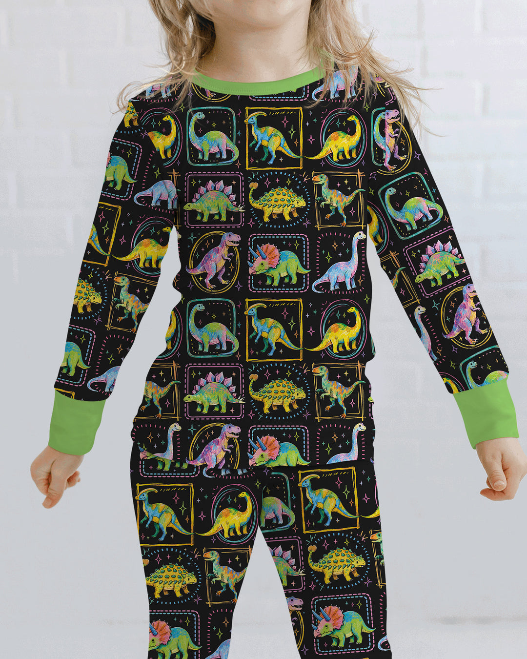 Whimsical Dinosaurs Bamboo Two Piece Long Sleeve Pajama Set