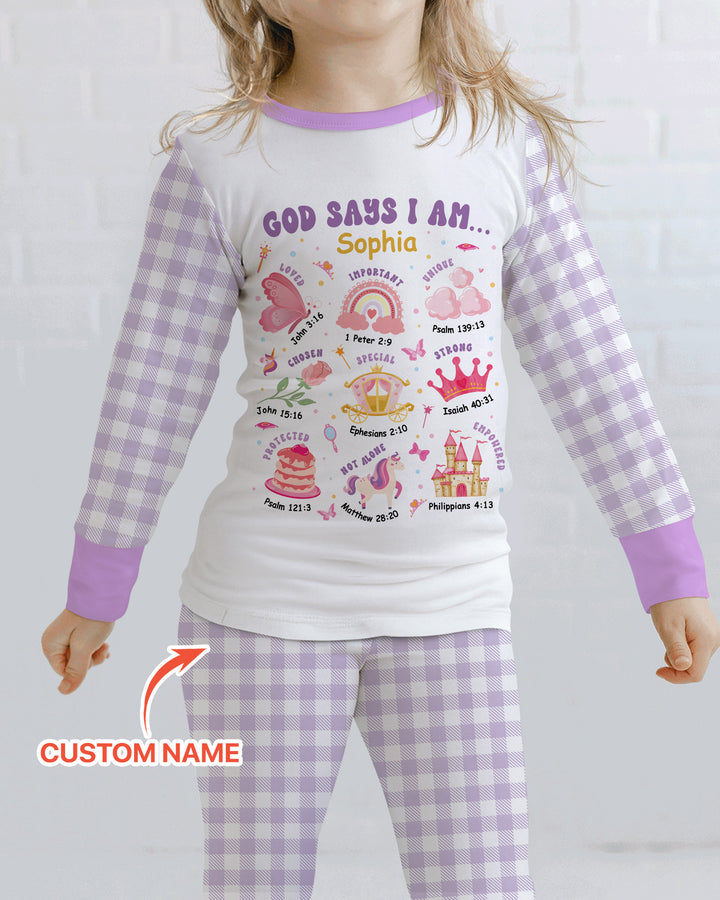Personalized God Says I Am Girl Bamboo Two Piece Long Sleeve Pajama Set