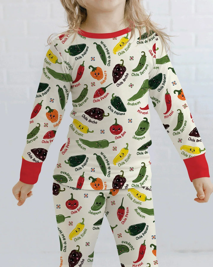 Kawaii  Mexican Chiles Bamboo Two Piece Long Sleeve Pajama Set