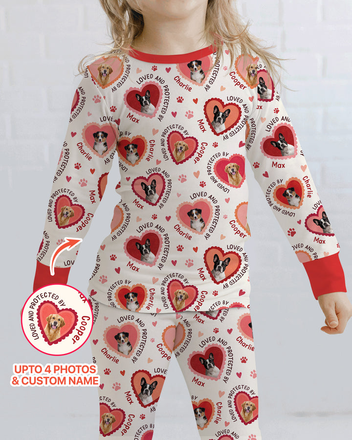 Custom Dogs Photo Loved And Protected By Bamboo Two Piece Long Sleeve Pajama Set