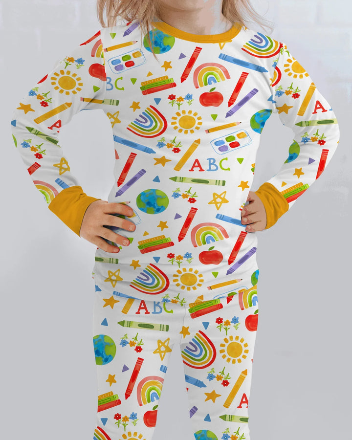 School Scribbles Bamboo Two Piece Long Sleeve Pajama Set